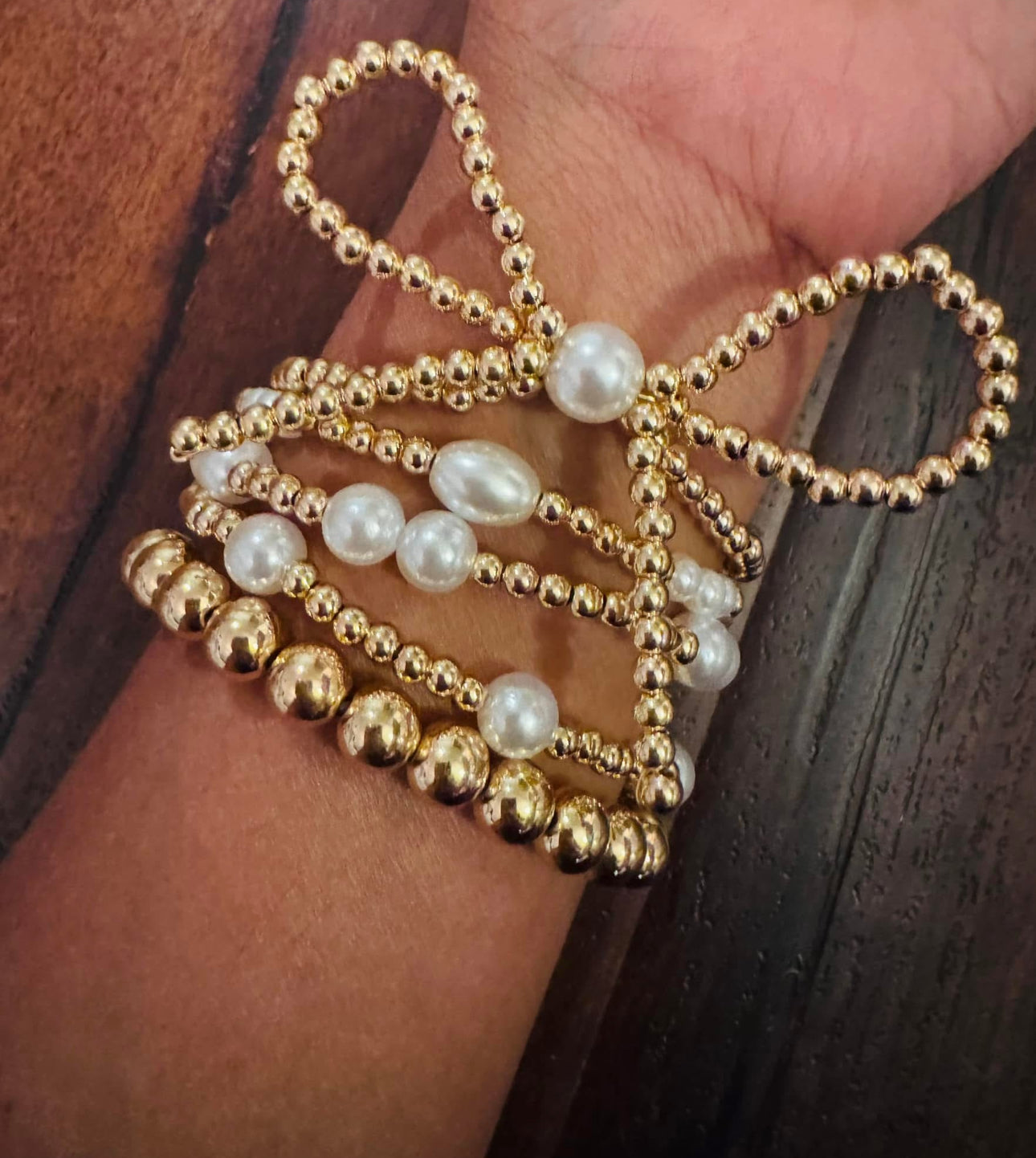 5pc Gold & Pearl Stack