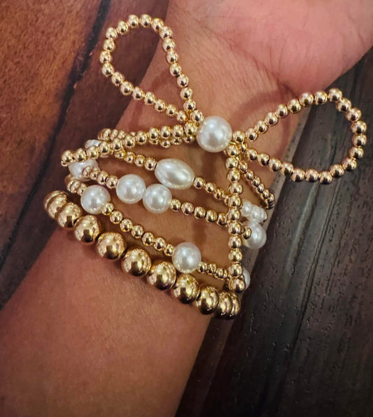 5pc Gold & Pearl Stack